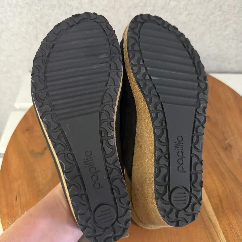 Papillio Birkenstock Wedge Sandals Womens 37 US 6 Black Suede New